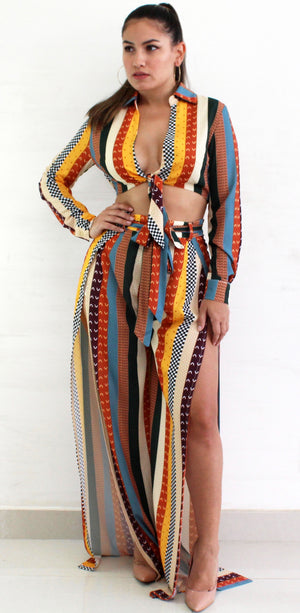 Significant Multi Stripes Print Two-Piece Set