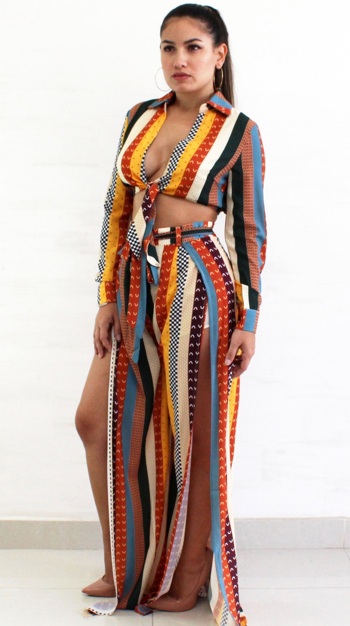 Significant Multi Stripes Print Two-Piece Set