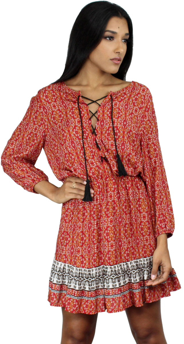 Boho Skater Dress Red Boho Short Sleeve Boho Skater Dress Ally Fashion