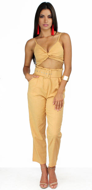 Accompany Me Caramel Pants Two-Piece Set