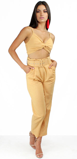 Accompany Me Caramel Pants Two-Piece Set