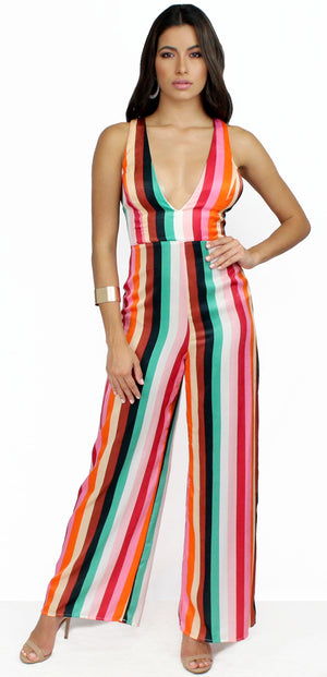 Weekend-Worthy Colorful Stripes Jumpsuit