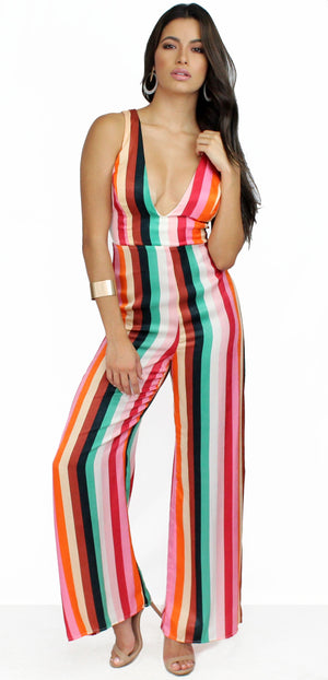 Weekend-Worthy Colorful Stripes Jumpsuit