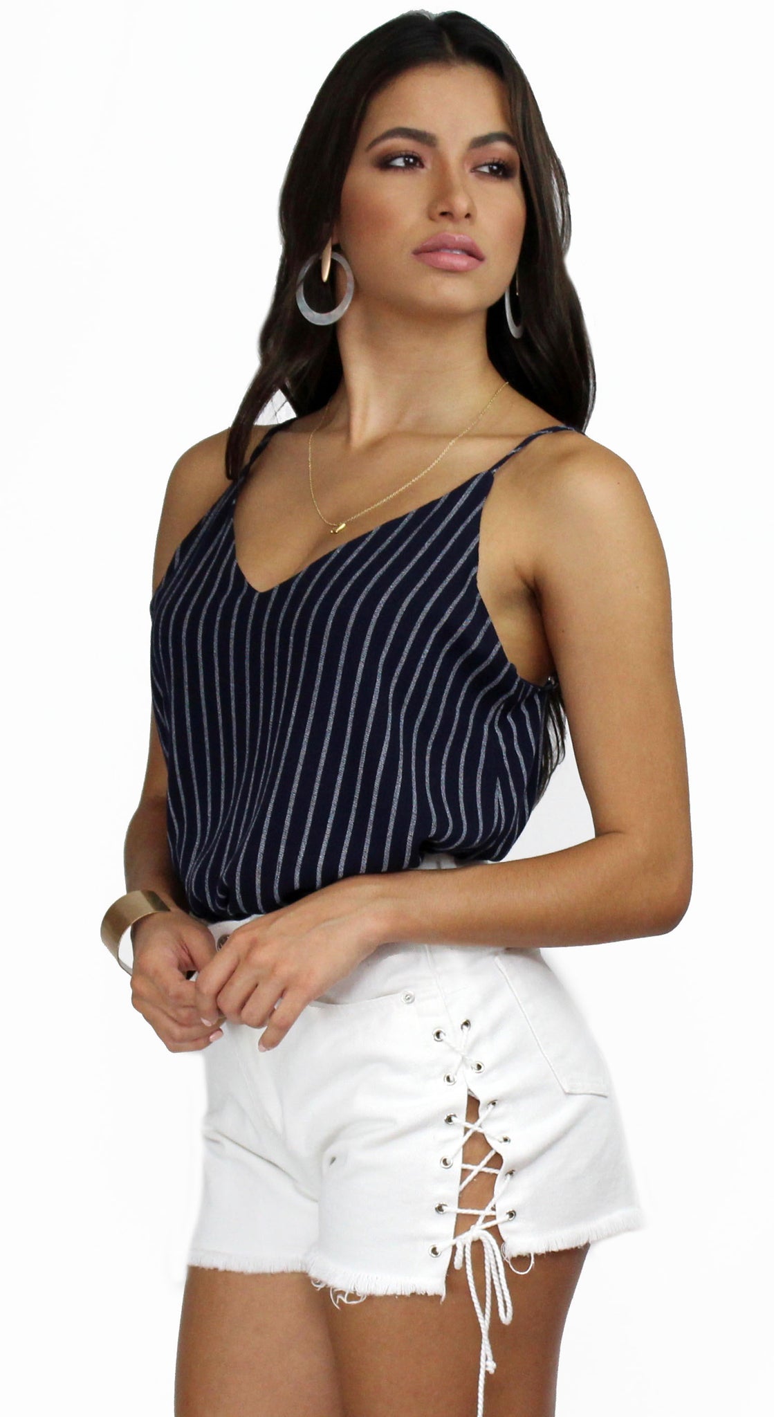 Adrift Navy and White Striped Tank Top