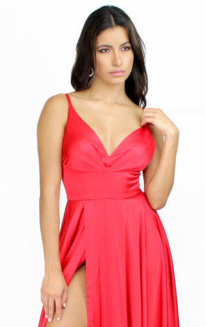 Always On Point Red Satin Formal Gown