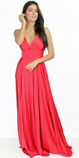 Always On Point Red Satin Formal Gown