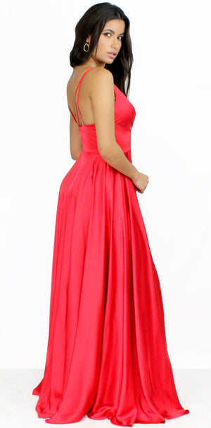 Always On Point Red Satin Formal Gown