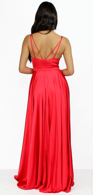 Always On Point Red Satin Formal Gown