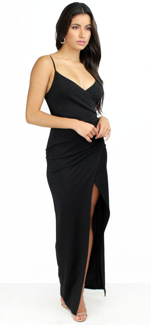 Power of Wow Draped Black Formal Dress
