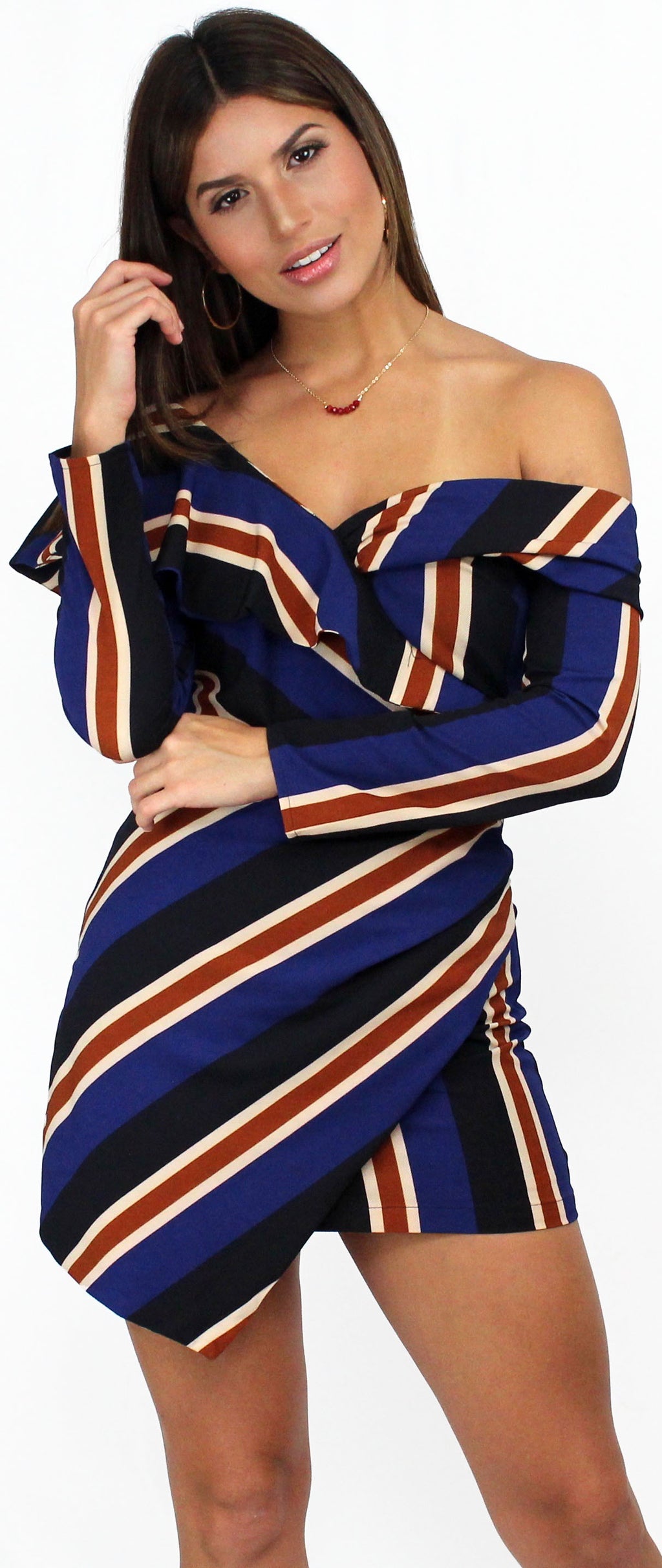 One Upon a Midnight Stripes Sleeves Dress