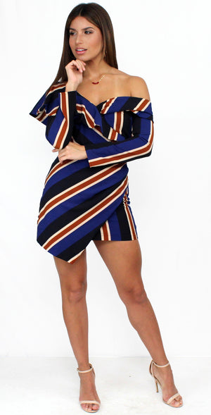 One Upon a Midnight Stripes Sleeves Dress