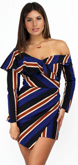 One Upon a Midnight Stripes Sleeves Dress