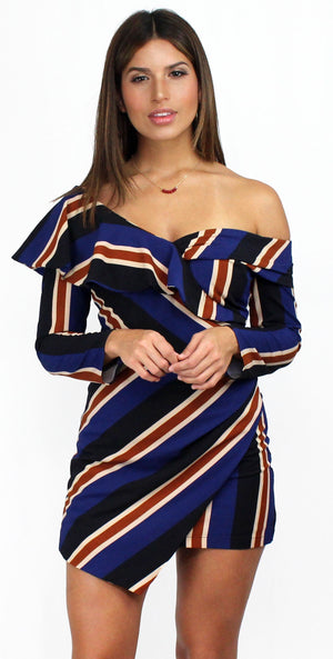 One Upon a Midnight Stripes Sleeves Dress