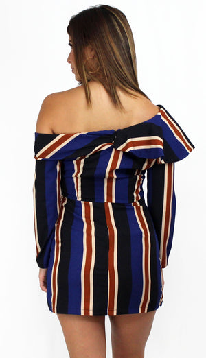 One Upon a Midnight Stripes Sleeves Dress