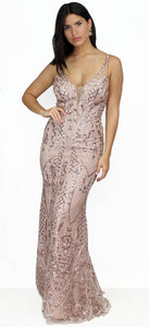 Pure Beauty Rose Gold V-Neck Formal Gown