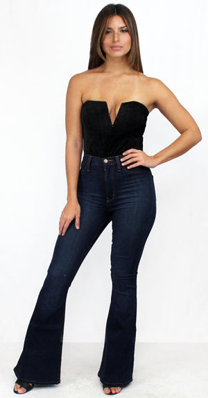 Love Black Shimmer Stripes Velvet Bodysuit