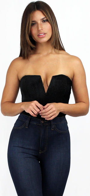 Love Black Shimmer Stripes Velvet Bodysuit