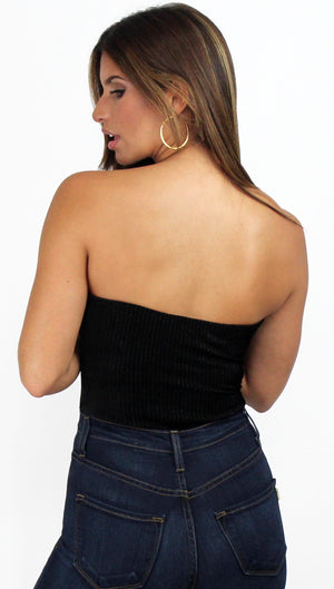 Love Black Shimmer Stripes Velvet Bodysuit