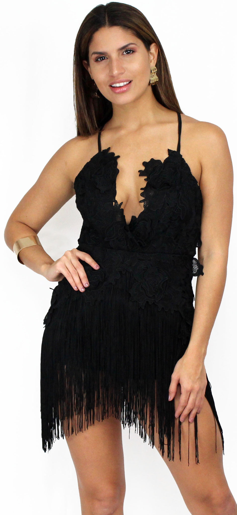 black crochet fringe dress Black Crochet Dress - Long Sleeve Dress - Crochet Fringe Dress