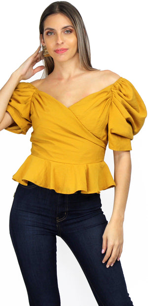 Hold Tight Mustard Puff Sleeves Blouse