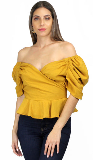 Hold Tight Mustard Puff Sleeves Blouse