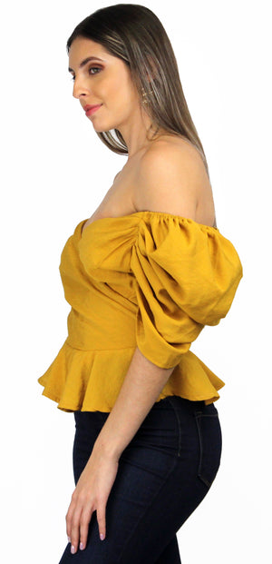 Hold Tight Mustard Puff Sleeves Blouse