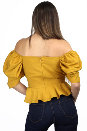 Hold Tight Mustard Puff Sleeves Blouse