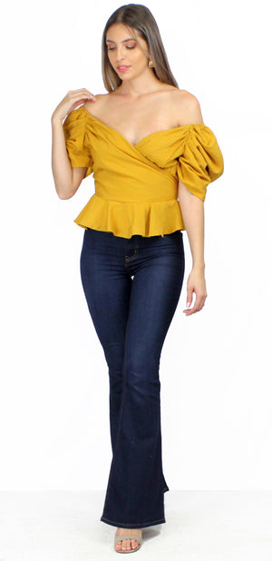 Hold Tight Mustard Puff Sleeves Blouse