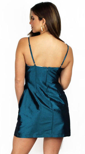 Simply Sultry Teal Satin Mini Dress