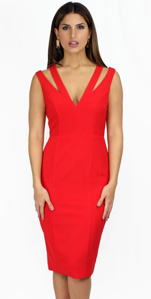 Only Want You Red Bodycon Midi Dress