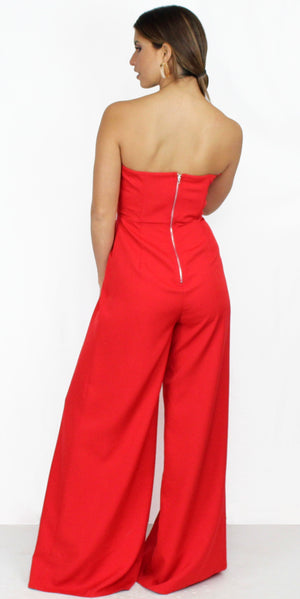 Pieces of Me Red Strapless Jumpsuit