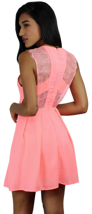 Sought After Neon Coral Lace Dress