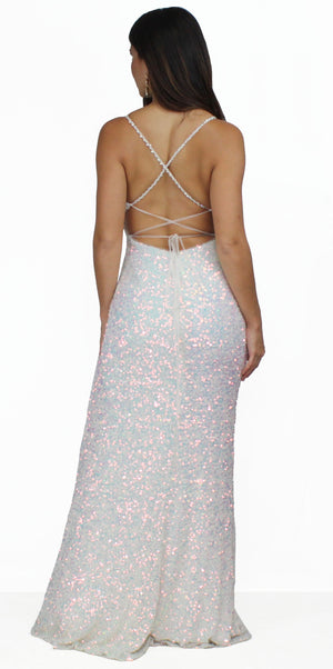 Dazzled Up White Opal Sequins Formal Gown