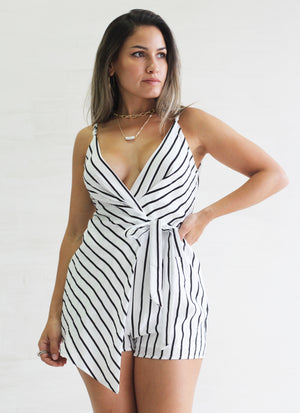 Walk with You White Stripes Romper