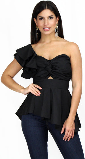 Keep Interested Black Peplum Top