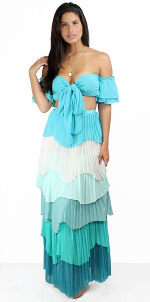 Amuse Society Blue Ruffles Two-Piece Set