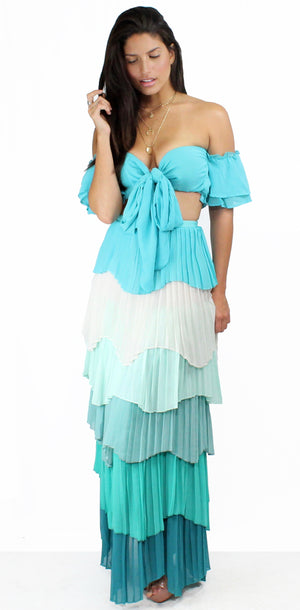 Amuse Society Blue Ruffles Two-Piece Set