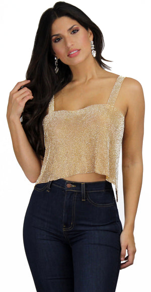 Showstopper Rhinestones Gold Crop Top