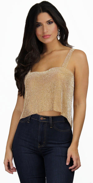 Showstopper Rhinestones Gold Crop Top