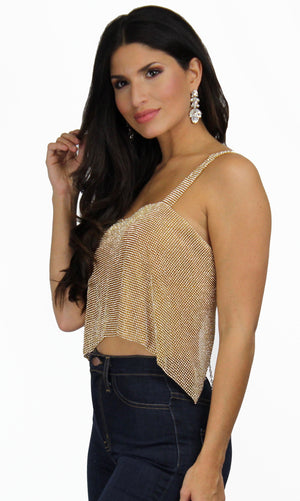 Showstopper Rhinestones Gold Crop Top