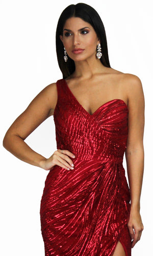 Radiant Devotion Burgundy One-Shoulder Gown