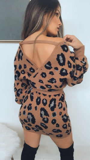 Daring Love Nude Leopard Print Sweater Dress