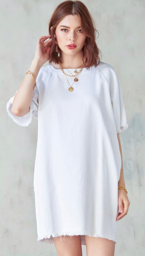 Shift and Shout White Denim Shift Dress