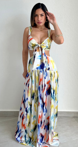 Work of Art Multi Color Satin Maxi Dress