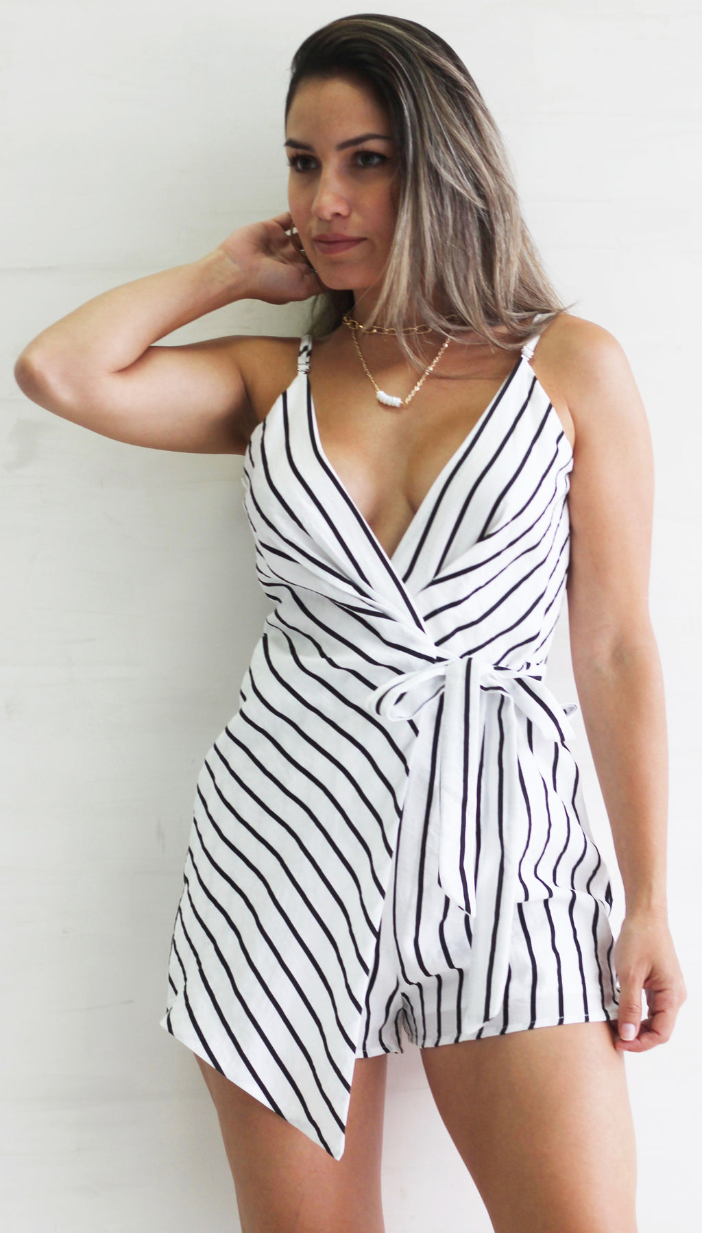 Walk with You White Stripes Romper