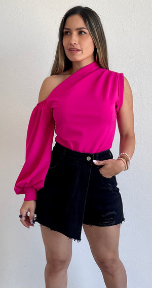 Stylin’ Babe Fuchsia One-Shoulder Top