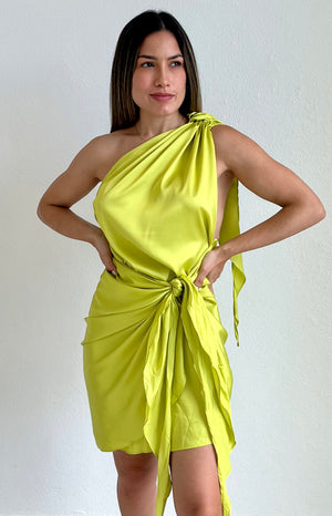 Flirting with Grace Lime Satin Dress