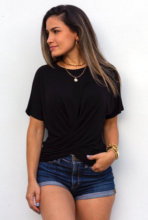 Basic Crossed Knit Black Tee