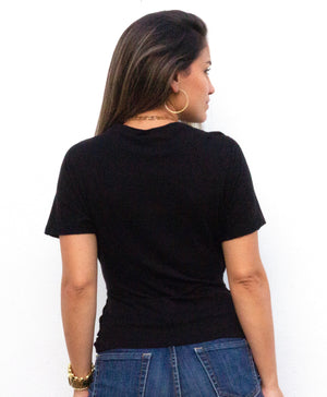 Basic Crossed Knit Black Tee