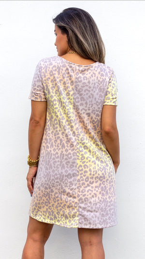 Wildly Cozy Yellow Leopard Print Shift Dress